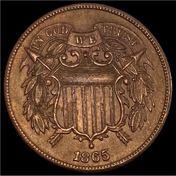 1865 Copper Two-Cent Piece CHOICE AU