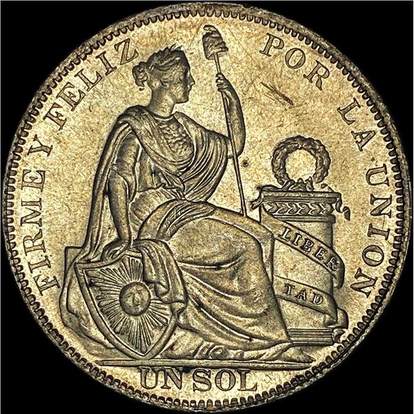 1930 Peru Silver Un Sol LIGHTLY CIRCULATED