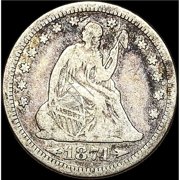 1874 Arrows Seated Liberty Quarter NICELY CIRCULATED
