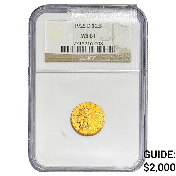 1925-D $2.50 Gold Quarter Eagle NGC MS61