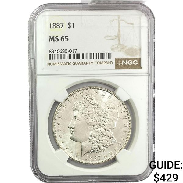 1887 Morgan Silver Dollar NGC MS65
