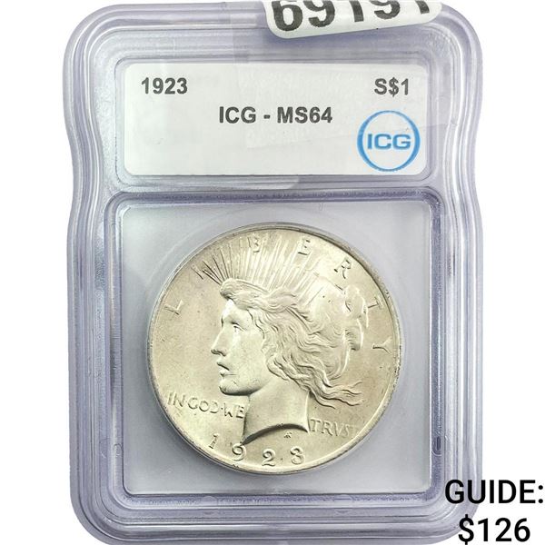 1923 Silver Peace Dollar ICG MS64