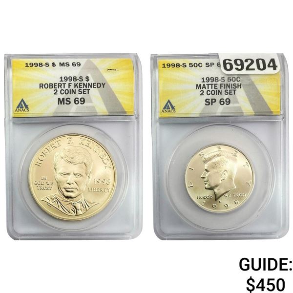 [2 Coin Set]1998-S Kennedy Sliver Half Dollar ANACS MS/SP69