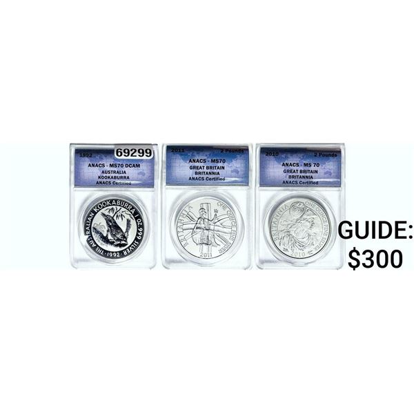 [3 Coins]1992-2011 Austailia&Great Britian 1 OZ SIlver ANACS MS70