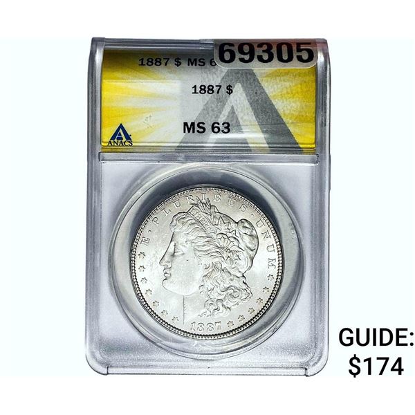 1887 Morgan Silver Dollar ANACS MS63