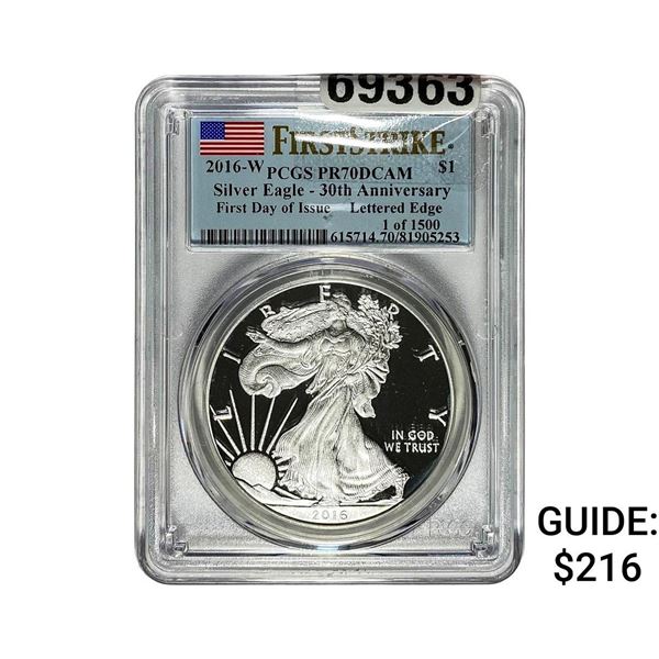 2016-W Silver Eagle PCGS PR70 DCAM 30th Anniv.