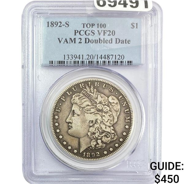 1892-S Morgan Silver Dollar PCGS VF20 VAM 2