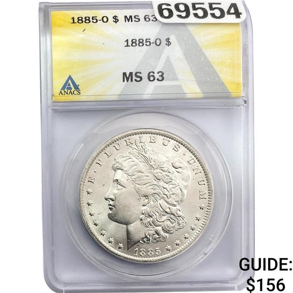 1885-O Morgan Silver Dollar ANACS MS63