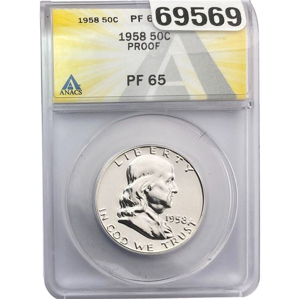 1958 Franklin Half Dollar ANACS PF65 Proof
