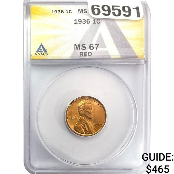 1936 Wheat Cent ANACS MS67 Red