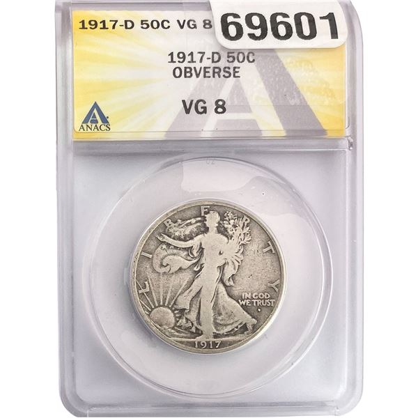 1917-D Walking Liberty Half Dollar ANACS VG8 Observe