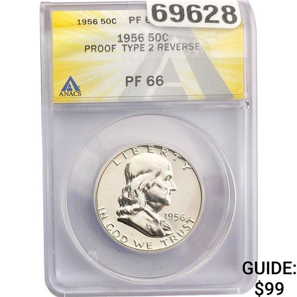 1956 Franklin Half Dollar ANACS PF66 Proof Ty2 Rev.