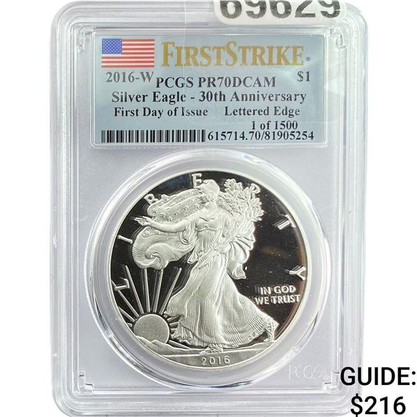 2016-W Silver Eagle PCGS PR70 DCAM 30th Anniv.