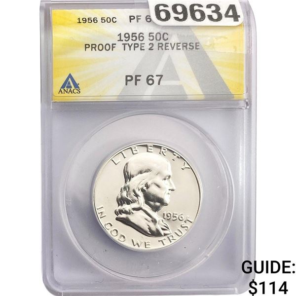1956 Franklin Half Dollar ANACS PF67 Proof Ty2 Rev