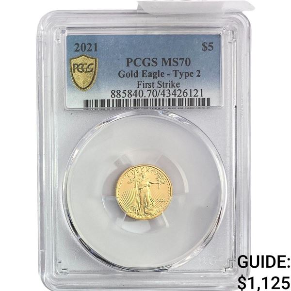 2021 $5 1/10 oz Gold Half Eagle PCGS MS70 Type 2