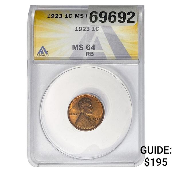 1923 Wheat Cent ANACS MS64 RB
