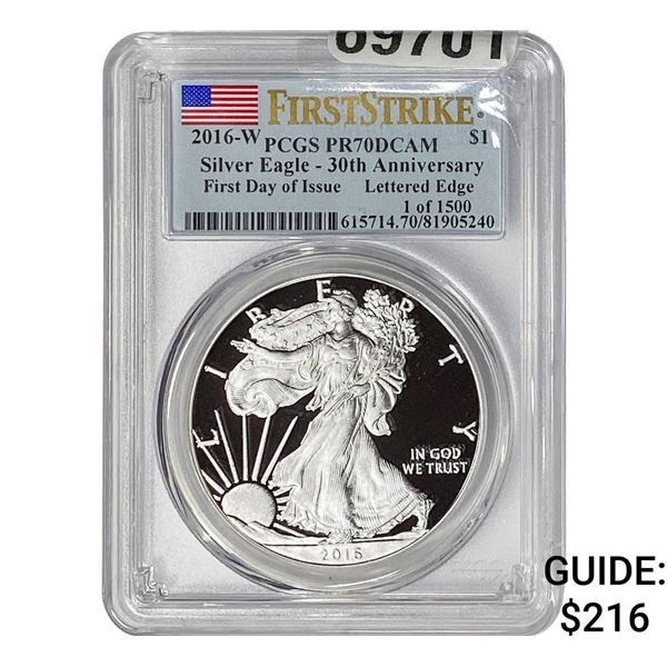 2016-W Silver Eagle PCGS PR70 DCAM 30th Anniv.