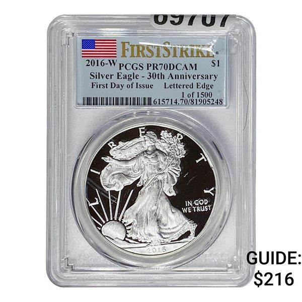 2016-W Silver Eagle PCGS PR70 DCAM 30th Anniv.