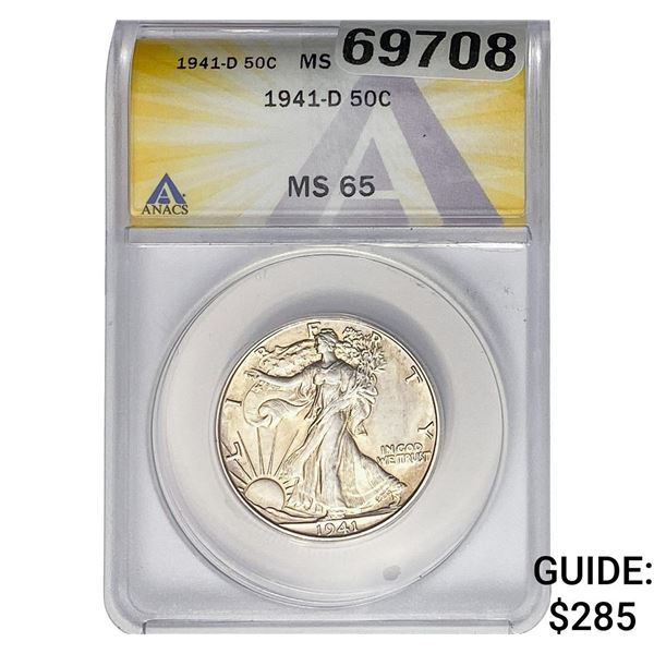 1941-D Walking Liberty Half Dollar ANACS MS65