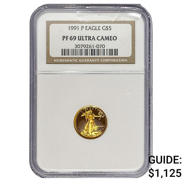 1991-P $5 1/10 oz Gold Half Eagle NGC PF69 Ultra Cameo