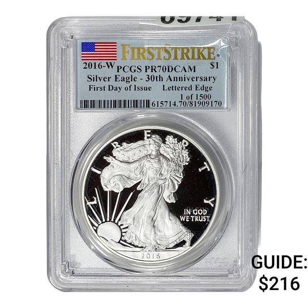 2016-W Silver Eagle PCGS PR70 30th Anniv.