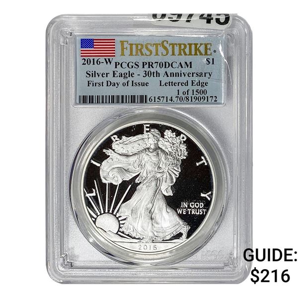 2016-W Silver Eagle PCGS PR70 DCAM 30th Anniv.