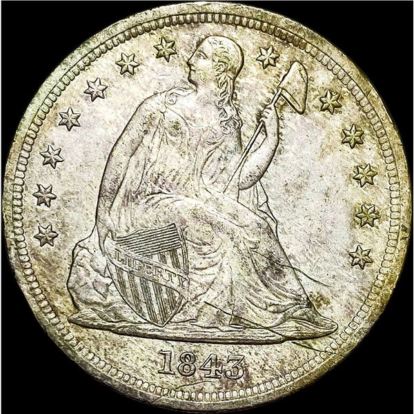 1843 Silver Seated Liberty Dollar CLOSELY UNCIRCULATED