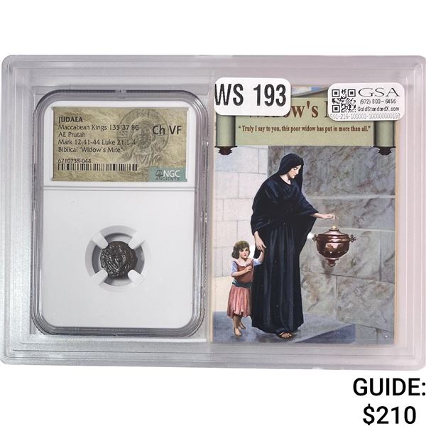 Judaea Maccabean Kings 135-37 BC AE Prutah Widows Mite NGC Ch VF