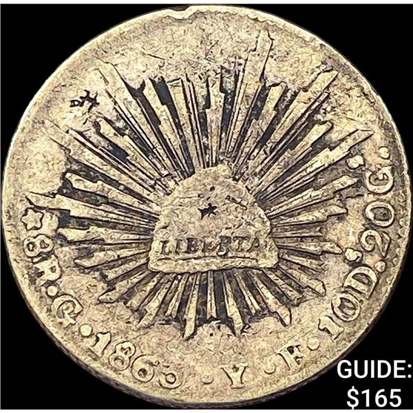 1860 Go Mexico Silver 8 Reales Cap & Ray LIGHTLY CIRCULATED