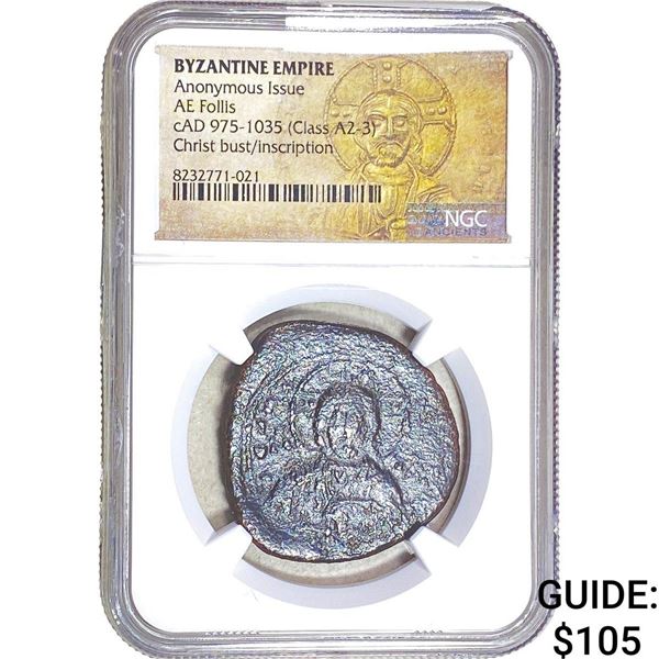 Byzantine cAD 975-1035 Bronze Follis NGC