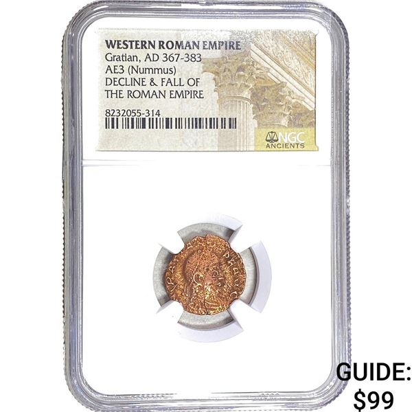 Roman Gratian 367-383 AD AE3 Bronze Nummus NGC