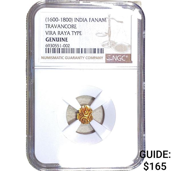 1600-1800 India Travancore Gold Fanam Vira Raya