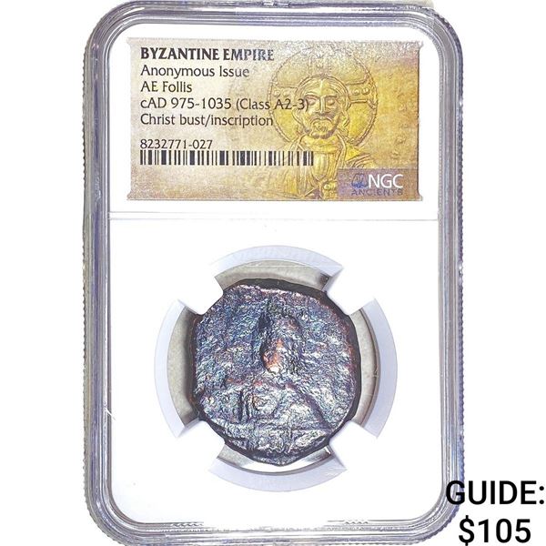 Byzantine cAD 975-1035 Bronze Follis NGC