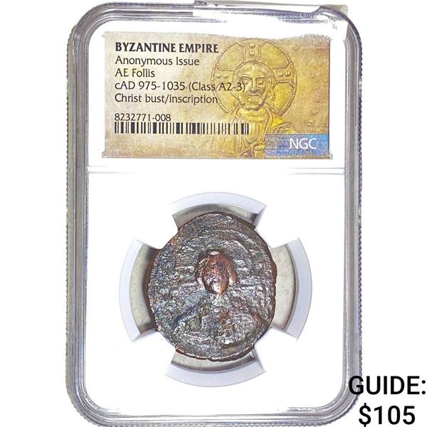 Byzantine cAD 975-1035 Bronze Follis NGC