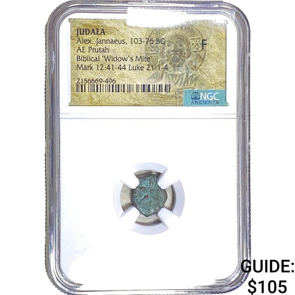 Judaea Alex, Jannaeus 103-76 BC Bronze Purtah NGC