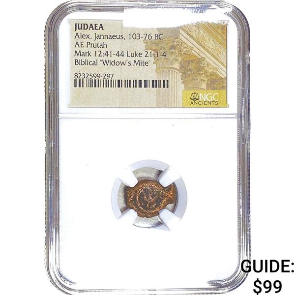 Judaea Alex, Jannaeus 103-76 BC Bronze Purtah NGC