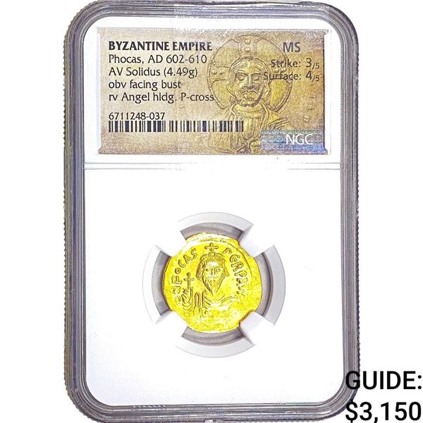 Byzantine Phocas 602-610 AD Gold Solidus NGC