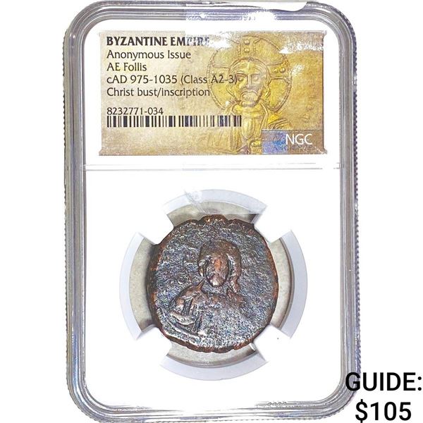 Byzantine cAD 975-1035 Bronze Follis NGC