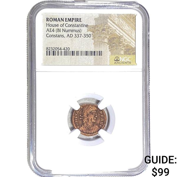 Roman Constantine 337-350 AD AE4 Bi Nummus NGC