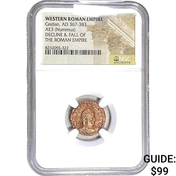 Roman Gratian 367-383 AD AE3 Bronze Nummus NGC