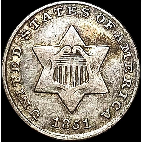 1851 Silver Three-Cent Piece LIGHTLY CIRCULATED