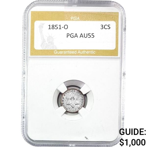 1851-O Silver Three Cent PGA AU55