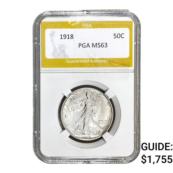 1918 Walking Liberty Half Dollar PGA MS63