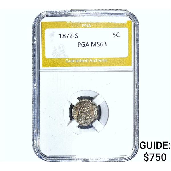 1872-S Seated Liberty Half Dime PGA MS63