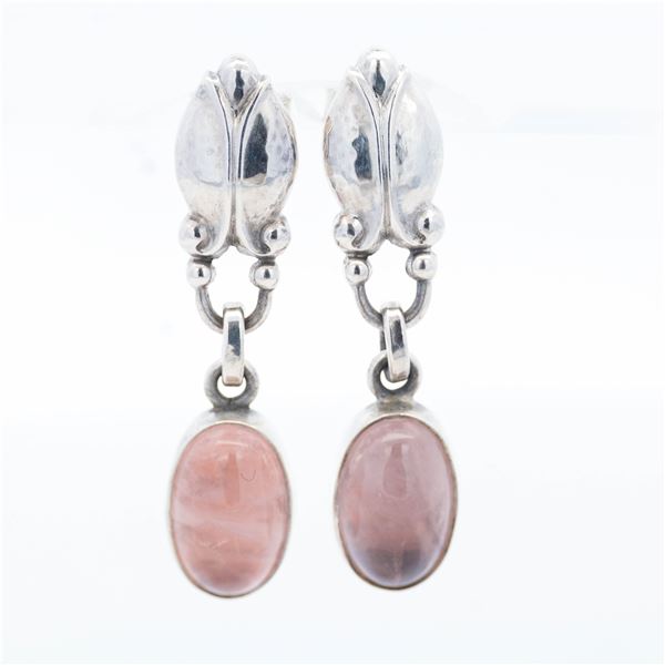 Georg Jensen 925 Sterling #17 Rose-Quartz Drop Earrings w/Box