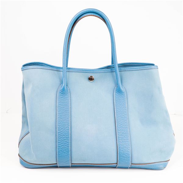 Hermes Garden Party 36 Tote - Blue Canvas and Clemence Leather