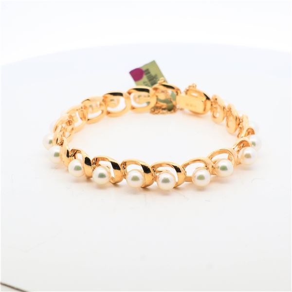 Estate 14K YG Mikimoto Pearl Bracelet 7.5"