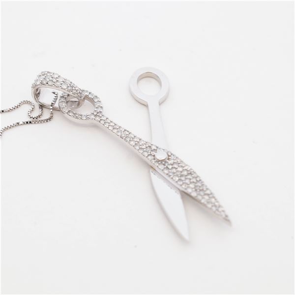 14KWG Functional Scissor Pendant Necklace w/ .56ctw Natural Diamonds 18"