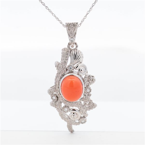 18KWG Chromia Collection Natural Formosa Pink Coral & Diamond Enhancer Pendant 18"