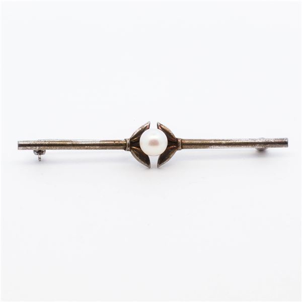 Midcentury Mikimoto Cultured Pearl Bar Brooch w/Box